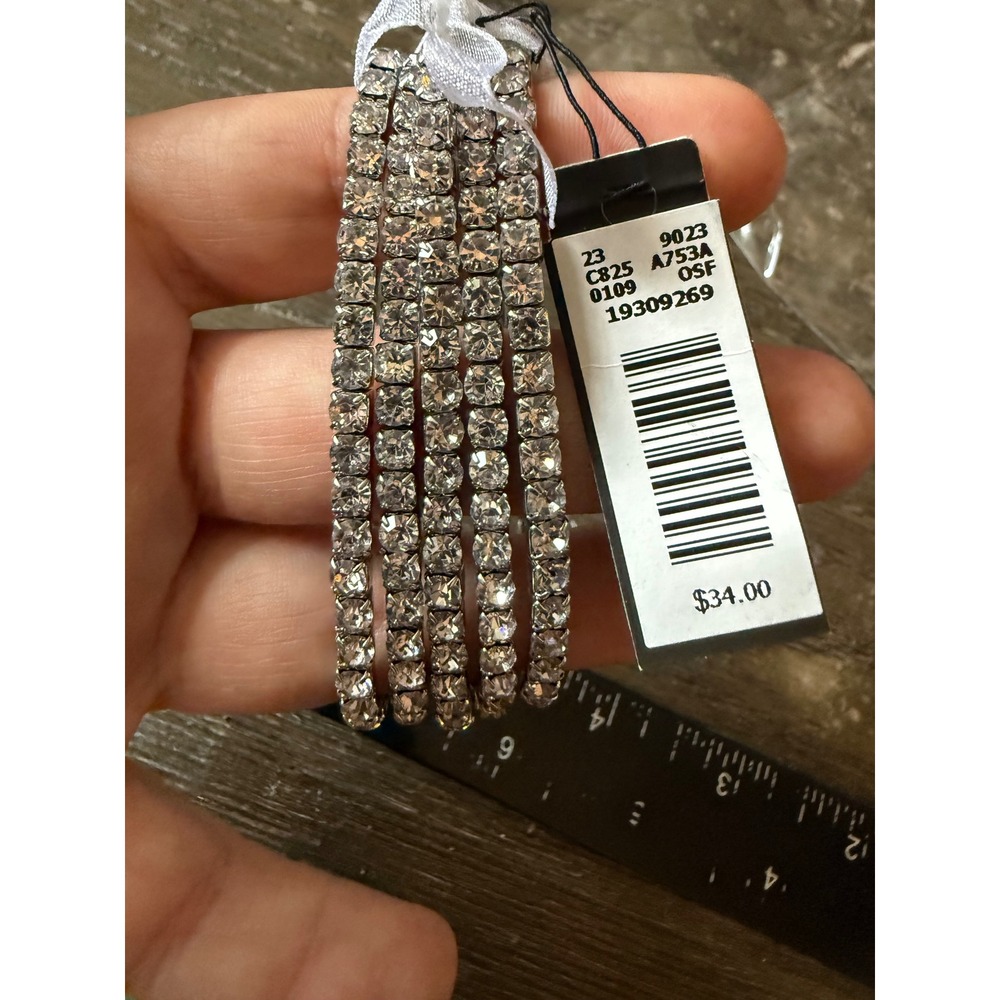 Cache Set of 5 Silver Tone Clear Rhinestone Stretch Bracelets OSF 19309269